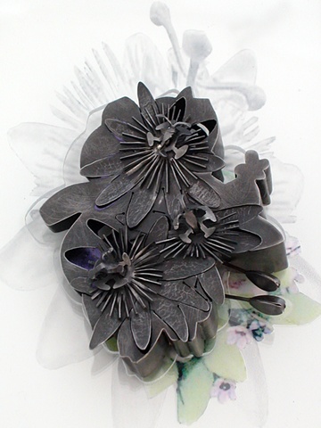 steel brooch with presentation 'corsage' box from 'Anthophobia: Fear of Flowers'