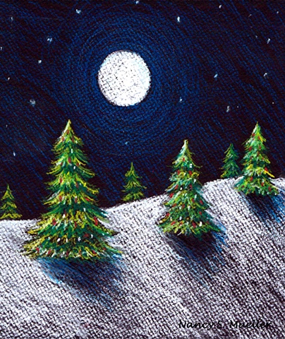 Christmas, Trees, christmas tree, holiday, winter, moon, night