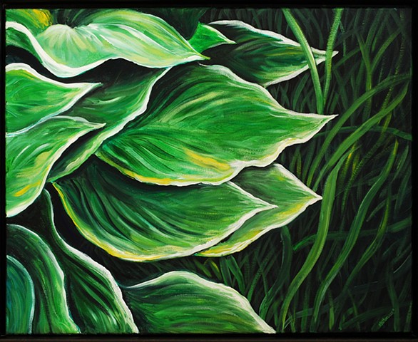 Hostas Leaves and Grass