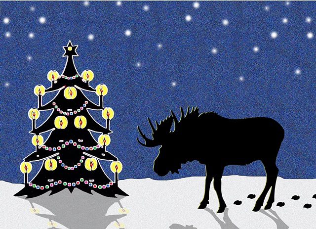 Candlelit Christmas Tree and Moose