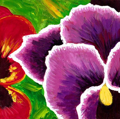 Red and Magenta Pansies Painting