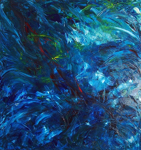Oil, abstract, water, blue, canvas
