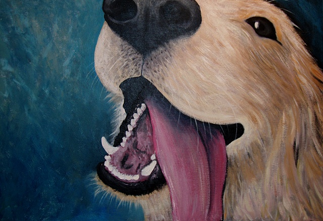 Pet Portrait of a Happy Golden Retriever, Painting in Acrylic  on canvas