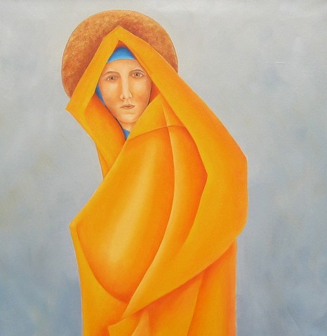 Oil on canvas, 30" x 30", portrait, saint, religion, Virgin Mary, pray, prayer