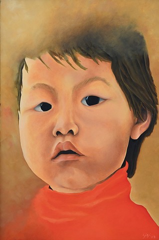 Oil on canvas, 30" x 20", portrait, China, Chinese, boy