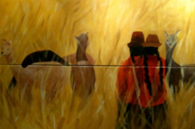 Oil on canvas, 40" x 60", still life, Peru, llamas, sierra, diptych