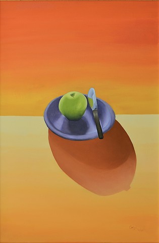 Oil on canvas, 36" x 24", abstract, still life, apple, orange