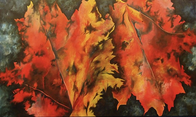 Oil on canvas, 36" x 60", abstract, leaves