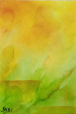 Oil on canvas, 6" x 4", abstract, creation, green, yellow, religion