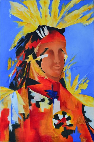 Oil on canvas, 36" x 24", portrait, Native American, America, Indian