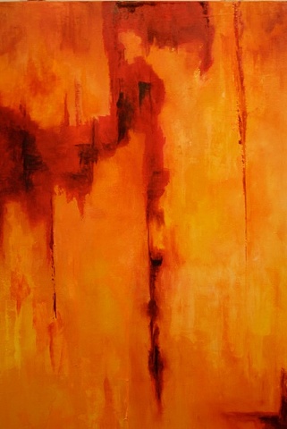 Oil on canvas, 24" x 36", abstract, orange, red