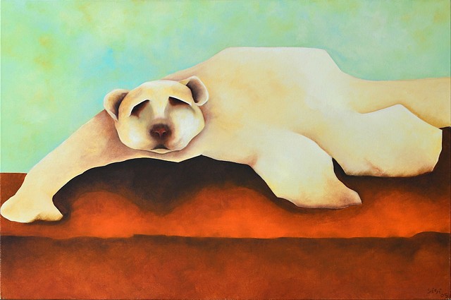 Oil on canvas, 24" x 36", polar bear, nature, animal