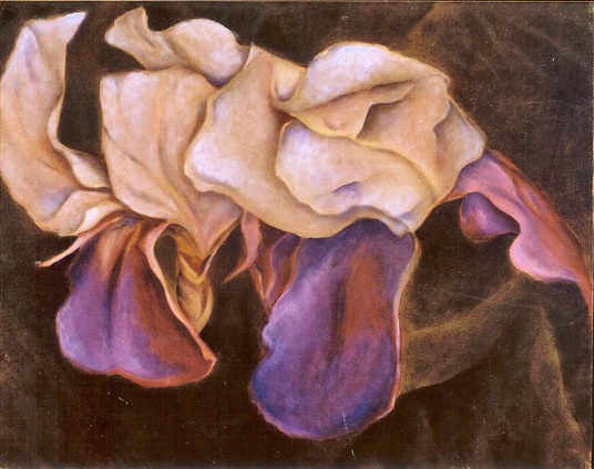 Oil on canvas, 24" x 30", abstract, white, purple, orchids