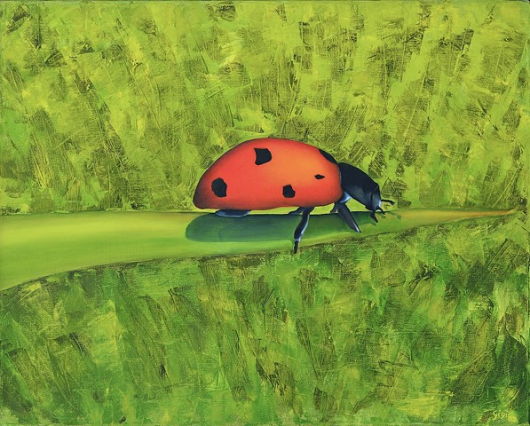 Oil on canvas, 24" x 30", still life, ladybug