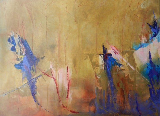 Oil on canvas, 30" x 40", abstract, birds