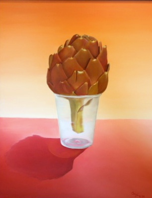 Oil on canvas, 28" x 23", still life, food, artichoke