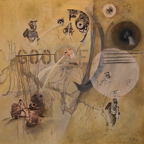 Mixed media, 30" x 30", abstract, conscious