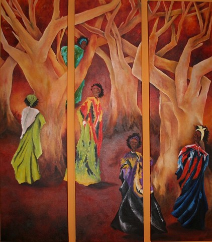 Oil on canvas, 65" x 48", Africa, tryptic