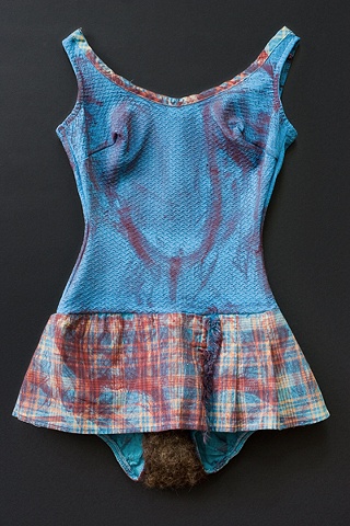 swimsuit with felted wool art work