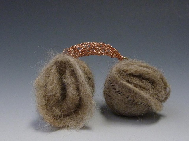felted wool and knitted copper wire artwork