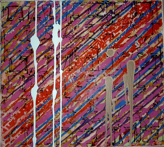 Poles II, 1994, acrylic on glass, 34 x 38 inches
