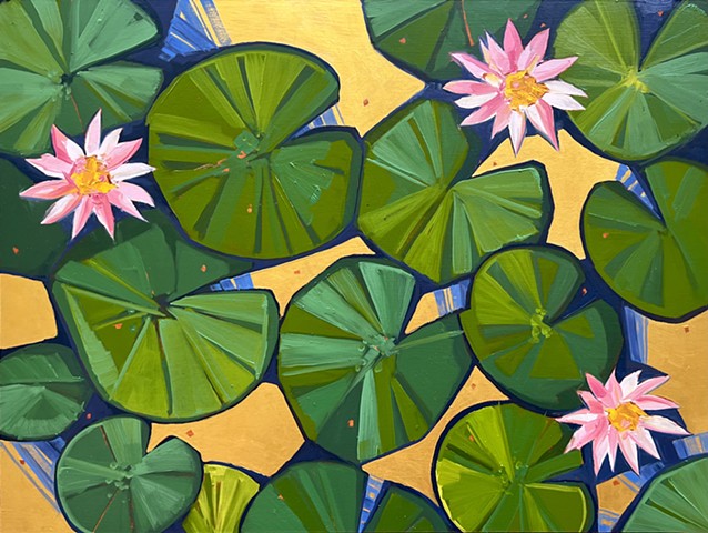 oil painting, flower painting, water lilies