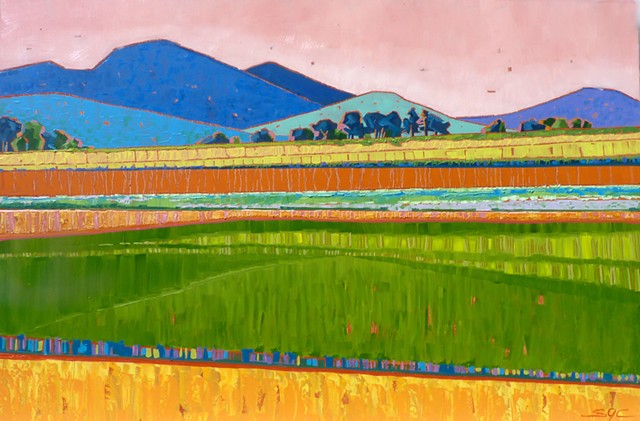 landscape painting, landscape with cows, colorful landscape, abstract landscape painting, farmland, Rockbridge County, Shenandoah Valley, Virginia