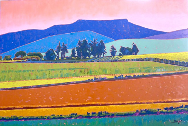 landscape painting, abstract landscape painting, colorful landscape, farmland, Rockbridge County, Shenandoah Valley, Virginia