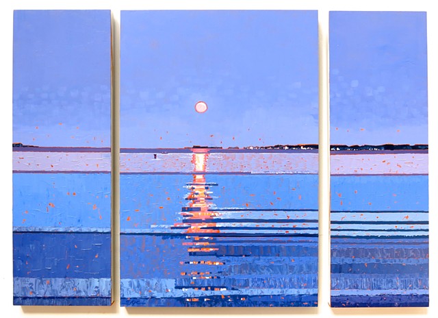 landscape painting, colorful landscape, abstract landscape painting, river scene painting, Virginia Tidewater painting, Moon on the water painting, oil painting