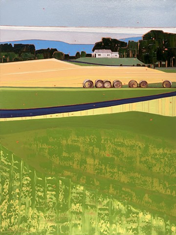 landscape painting, virginia landscape painting, abstract landscape, Shenandoah Valley, contemporary landscape painting, contemporary art, farmland, hay bails 