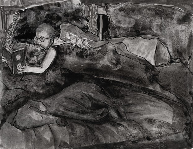 Reading with Sheep Skin and Dog
