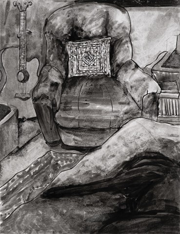 Chair, Guitar, Dog