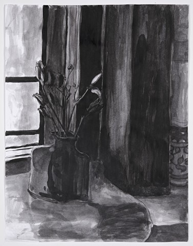 Bud Vase in Leaded Glass Window