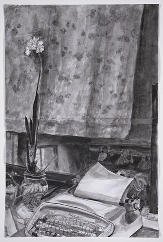 Paperwhite Blooming with Typewriter Open