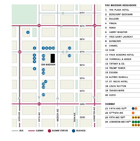 590 Madison Avenue Marketing Kit Insert – Map of High-End Neighbors 