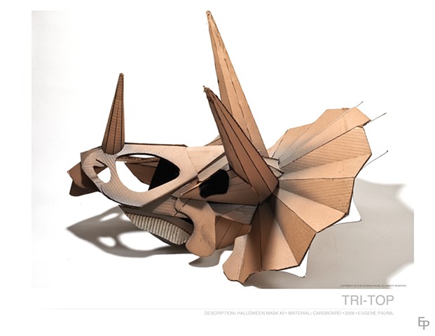 cardboard art, triceratops, mask, costume