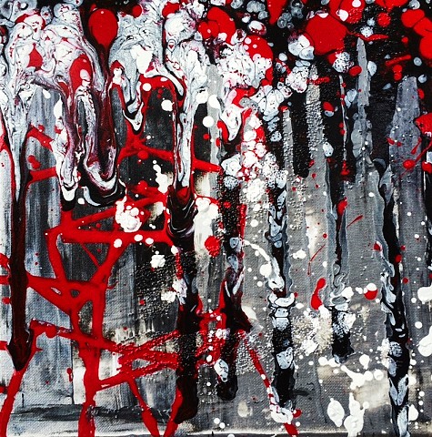 abstract painting, black and white and red