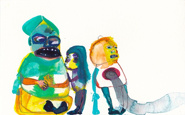 Kissing The Monster: 1, 2014
gouache and watercolor on paper
5" x 8"