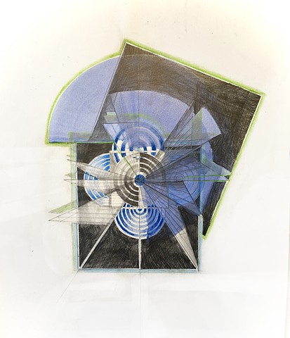 A mixed media drawing, graphite, color pencil and opalescent wash