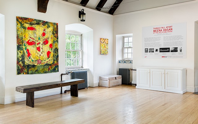 Installation View, Things Fall Apart: Meena Hasan at The Old Stone House, Brooklyn, NY. In Collaboration with Dylan Yeats and Imran Khan. May 2, 2025 â€“ July 6, 2025