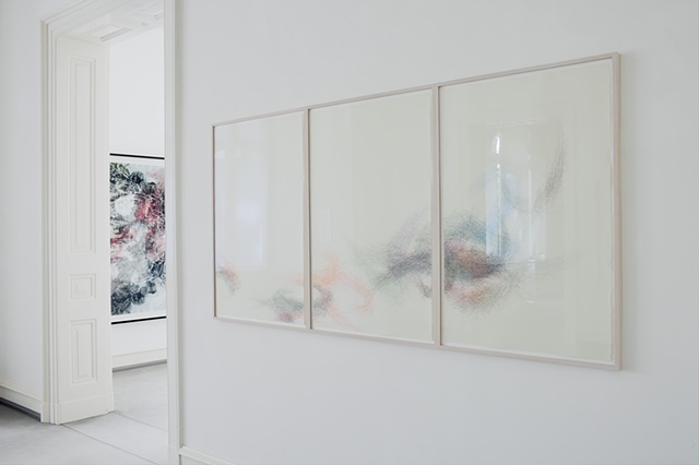 Exhibition view with work by Nelleke Beltjens and Hedwig Brouckaert.