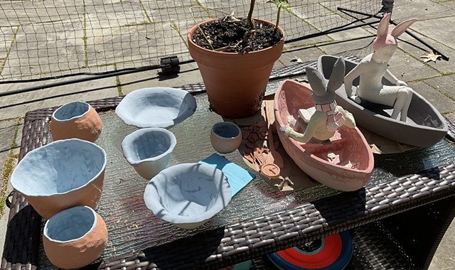 Glazing ceramics and drying first application outdoors.