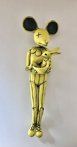 Marionette Mouse.  16 x 6 x 5”   Clay and acrylic