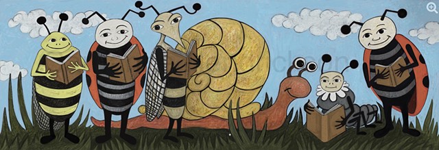 Bugs with their books.