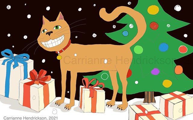 Holiday cat (card design). 