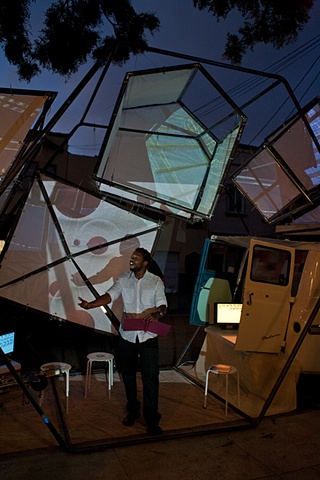 

Myron Michael performing in the The Mobile Arts Platform installation
