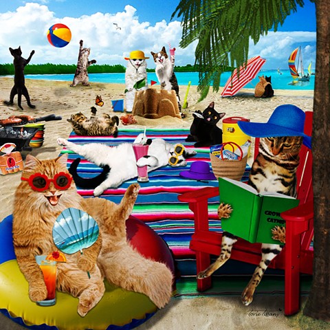 Comic art, Copy Cat art, cat art, beach cat art, summer cat art, animal art, photographic art, word play art, digital art, unique art, digital painting