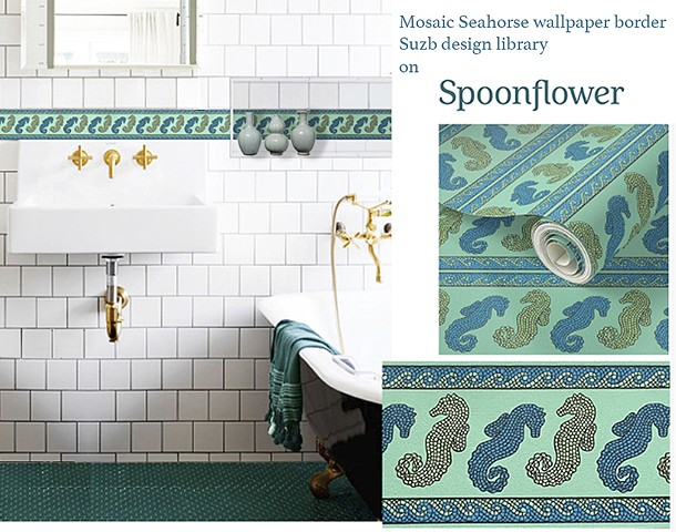 Seahorse mosaic wallpaper border