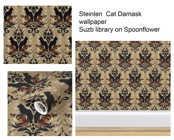 Cat Damask fabric and wallpaper