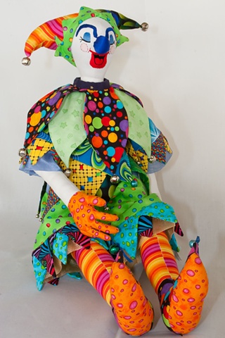 Quality, hand-crafted cloth art doll, jester clown
